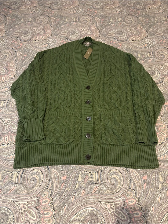 J. Crew Factory Sweaters - J. Crew green Cable Knit Button-Front Cardigan, size XL